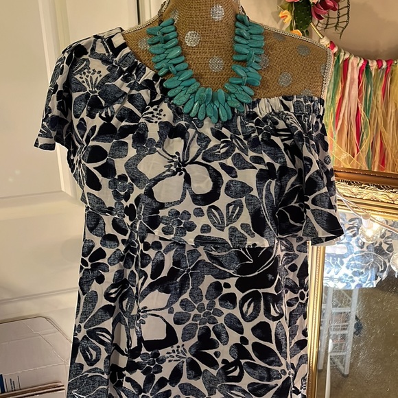 Loft outlet blue & white off the shoulder top size L - Picture 10 of 11